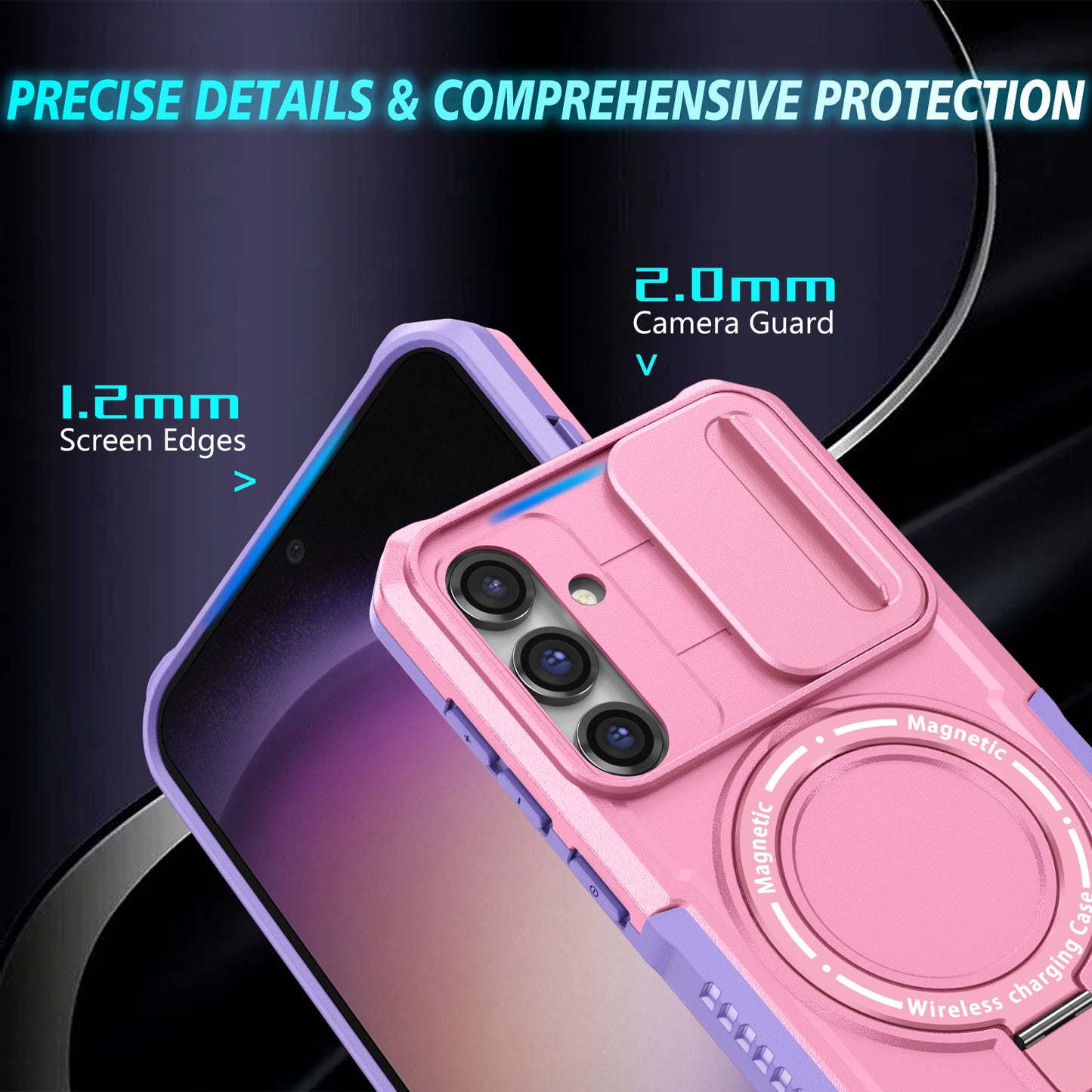 Compatible with MagSafe PC+TPU Case for Samsung Galaxy S23 FE Kickstand Anti-Drop Phone Shell with Sliding Lens Cover