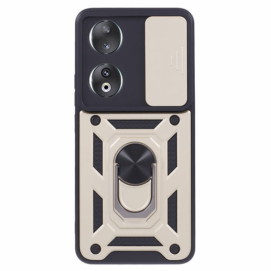 For Honor 90 Anti-Scratch Slide Lens Protection Phone Case PC+TPU Kickstand Phone Cover