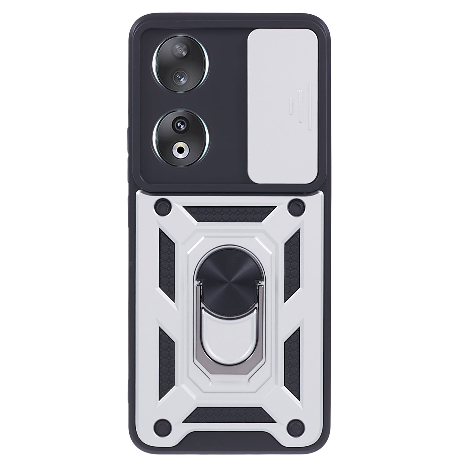 For Honor 90 Anti-Scratch Slide Lens Protection Phone Case PC+TPU Kickstand Phone Cover