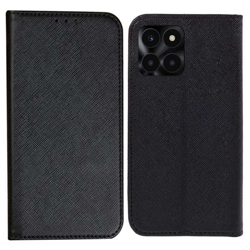 For Honor X6a 4G PU Leather Wallet Drop-proof Stand Case Cross Texture Phone Cover