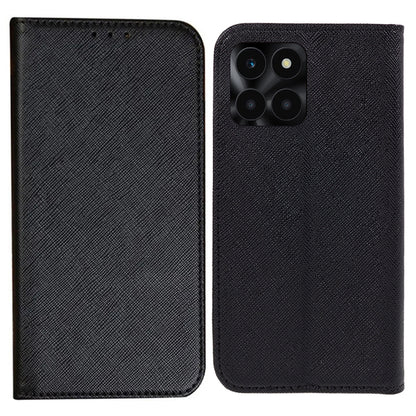 For Honor X6a 4G PU Leather Wallet Drop-proof Stand Case Cross Texture Phone Cover