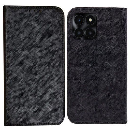 For Honor X6a 4G PU Leather Wallet Drop-proof Stand Case Cross Texture Phone Cover