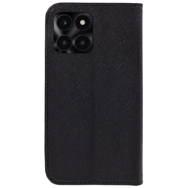 For Honor X6a 4G PU Leather Wallet Drop-proof Stand Case Cross Texture Phone Cover