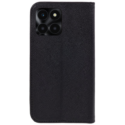 For Honor X6a 4G PU Leather Wallet Drop-proof Stand Case Cross Texture Phone Cover