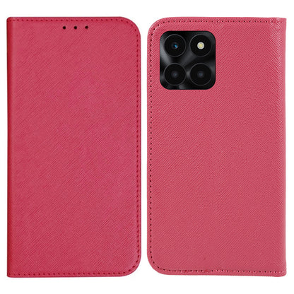 For Honor X6a 4G PU Leather Wallet Drop-proof Stand Case Cross Texture Phone Cover