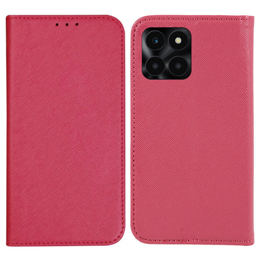 For Honor X6a 4G PU Leather Wallet Drop-proof Stand Case Cross Texture Phone Cover