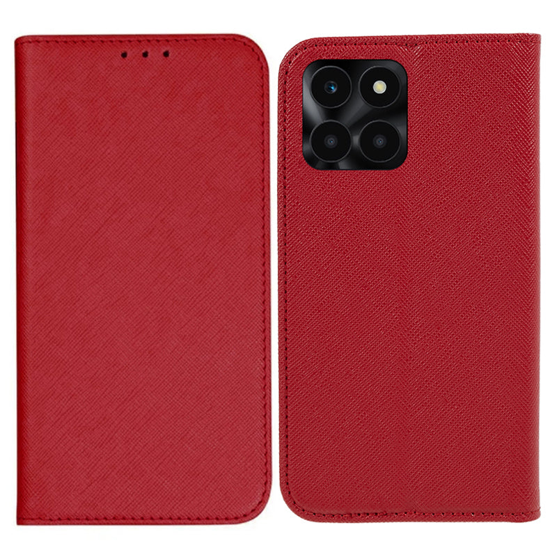 For Honor X6a 4G PU Leather Wallet Drop-proof Stand Case Cross Texture Phone Cover