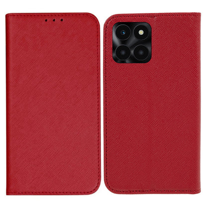 For Honor X6a 4G PU Leather Wallet Drop-proof Stand Case Cross Texture Phone Cover