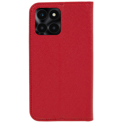 For Honor X6a 4G PU Leather Wallet Drop-proof Stand Case Cross Texture Phone Cover