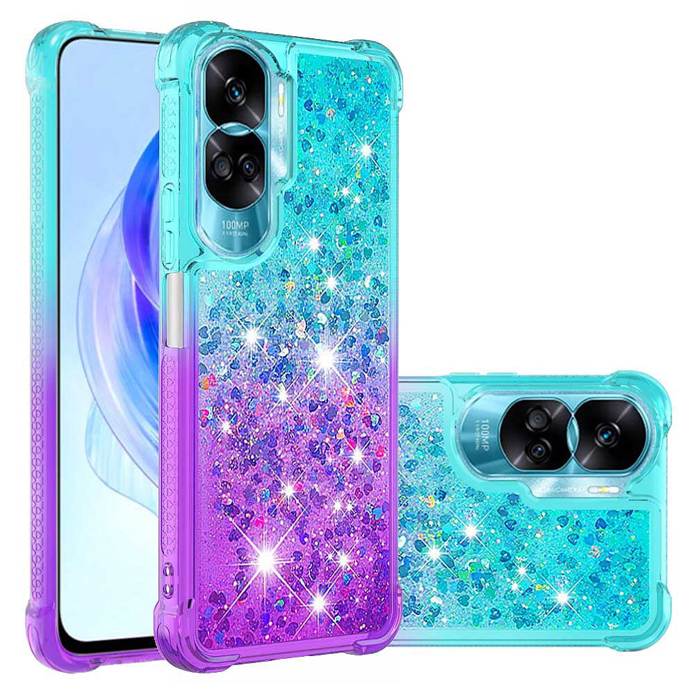 YB Quicksand Series-3 Gradient Shockproof Cover for Honor 90 Lite 5G , TPU Moving Glitter Phone Case