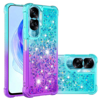 YB Quicksand Series-3 Gradient Shockproof Cover for Honor 90 Lite 5G , TPU Moving Glitter Phone Case