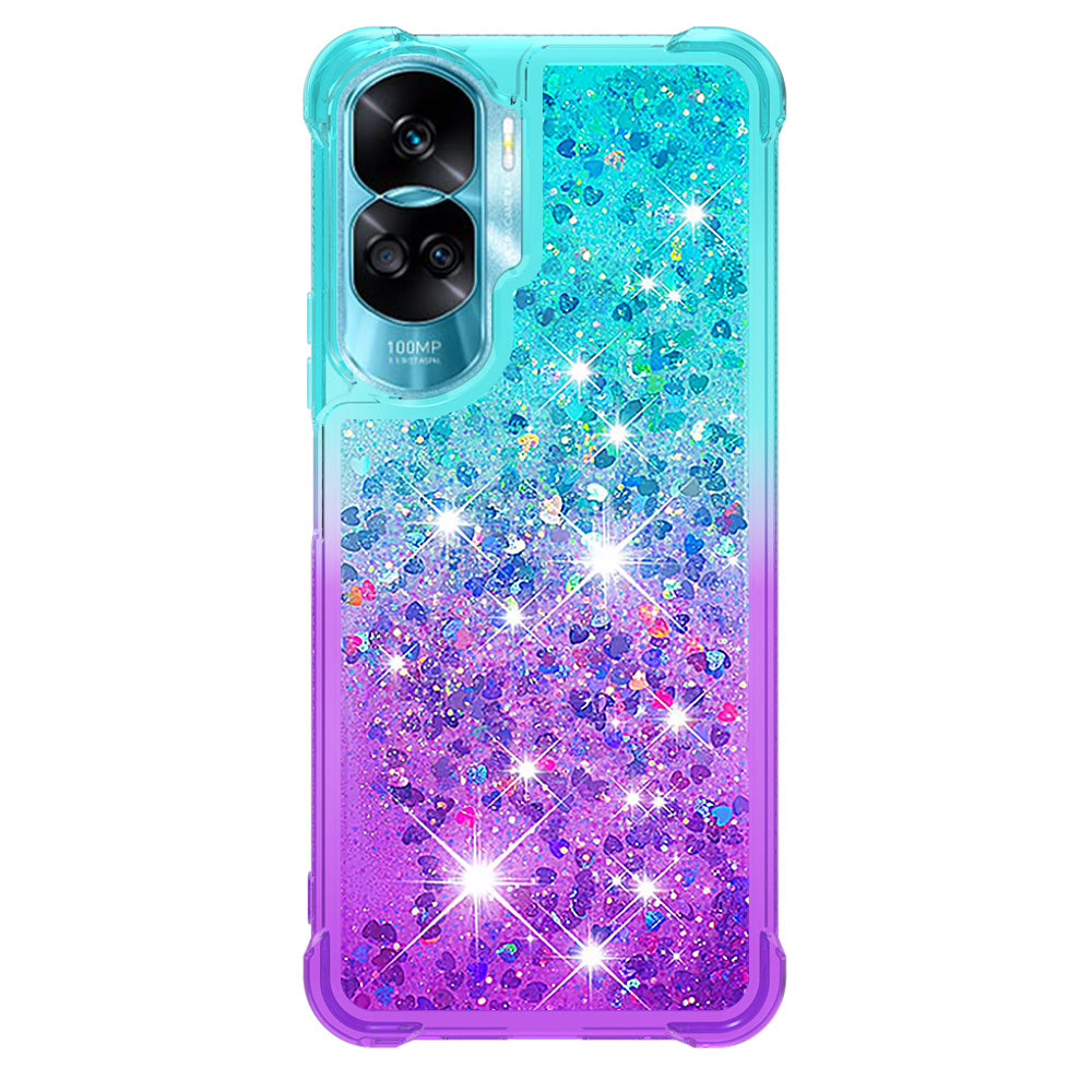 YB Quicksand Series-3 Gradient Shockproof Cover for Honor 90 Lite 5G , TPU Moving Glitter Phone Case