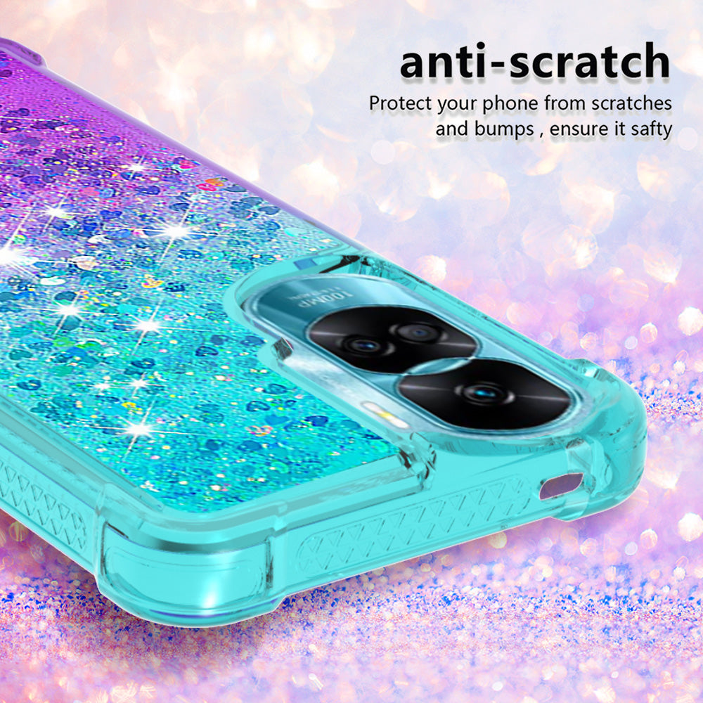 YB Quicksand Series-3 Gradient Shockproof Cover for Honor 90 Lite 5G , TPU Moving Glitter Phone Case