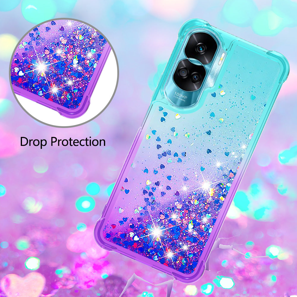 YB Quicksand Series-3 Gradient Shockproof Cover for Honor 90 Lite 5G , TPU Moving Glitter Phone Case