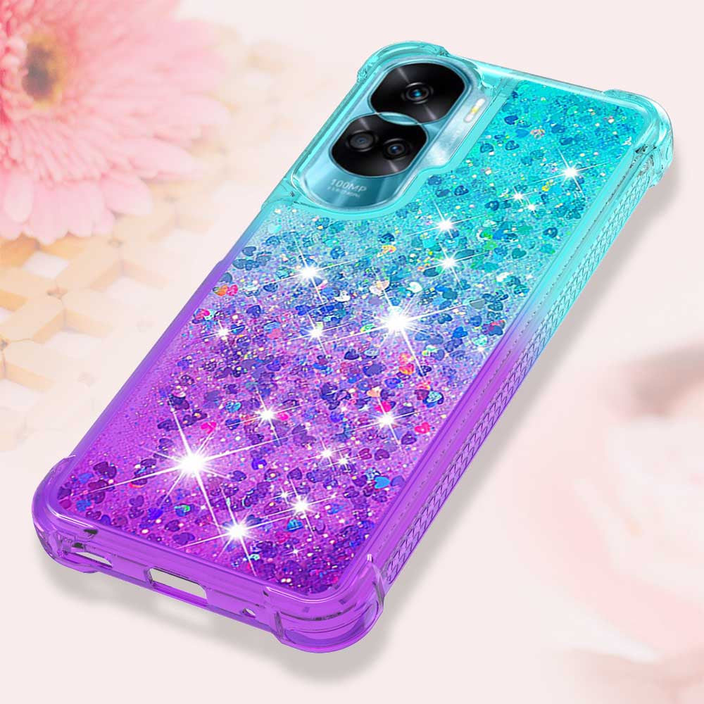 YB Quicksand Series-3 Gradient Shockproof Cover for Honor 90 Lite 5G , TPU Moving Glitter Phone Case