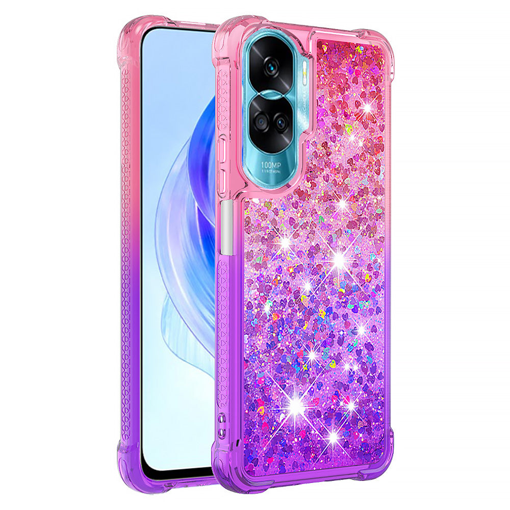 YB Quicksand Series-3 Gradient Shockproof Cover for Honor 90 Lite 5G , TPU Moving Glitter Phone Case