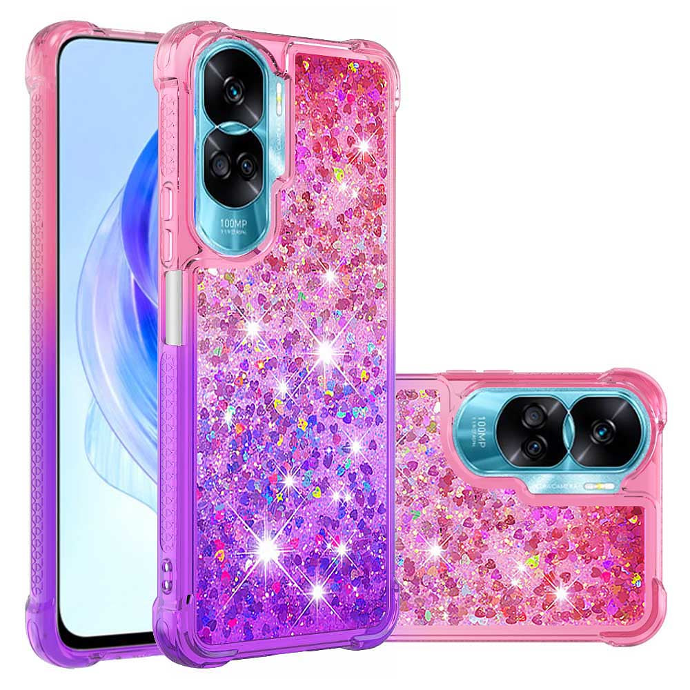 YB Quicksand Series-3 Gradient Shockproof Cover for Honor 90 Lite 5G , TPU Moving Glitter Phone Case