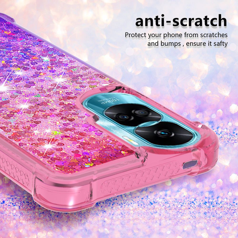 YB Quicksand Series-3 Gradient Shockproof Cover for Honor 90 Lite 5G , TPU Moving Glitter Phone Case