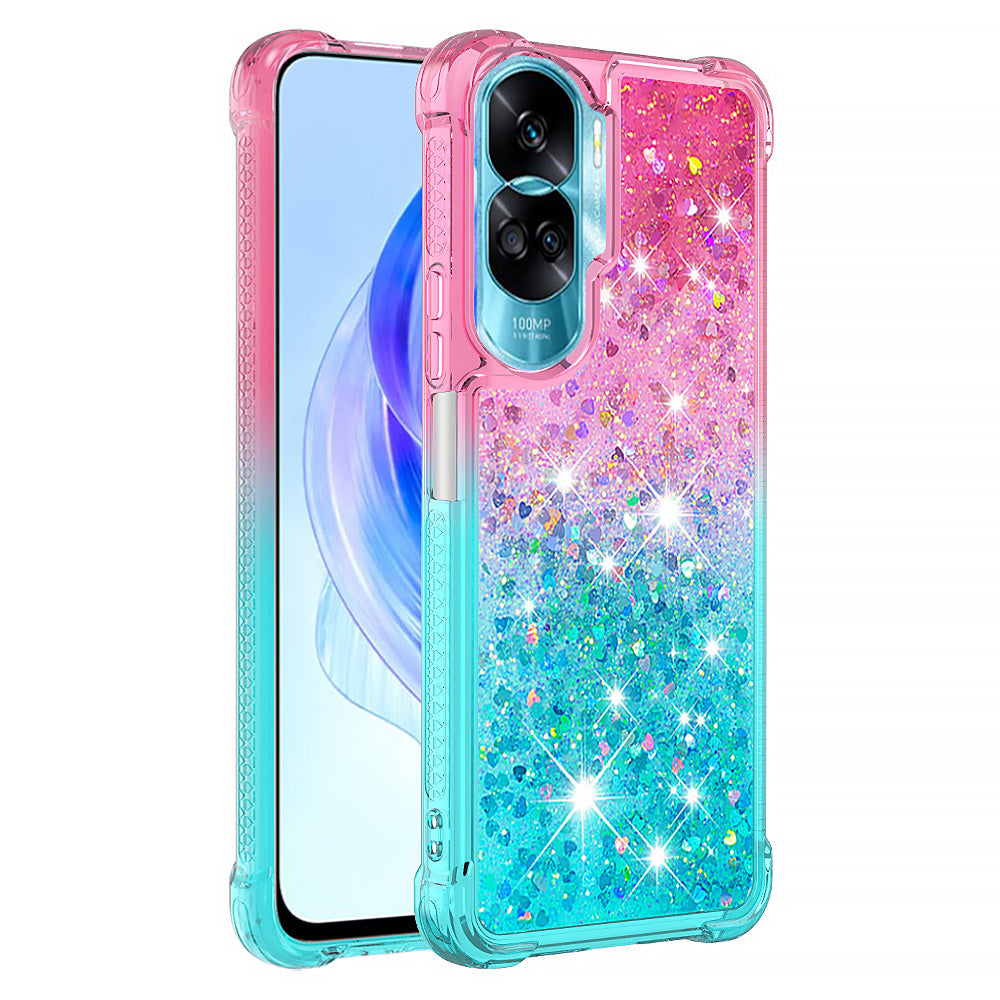 YB Quicksand Series-3 Gradient Shockproof Cover for Honor 90 Lite 5G , TPU Moving Glitter Phone Case
