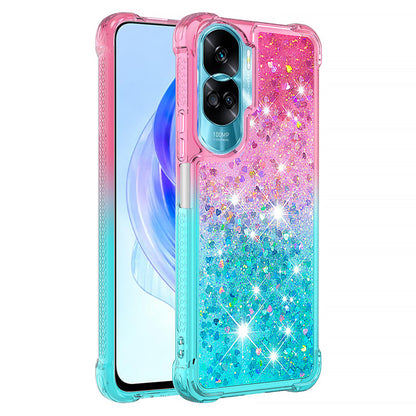 YB Quicksand Series-3 Gradient Shockproof Cover for Honor 90 Lite 5G , TPU Moving Glitter Phone Case
