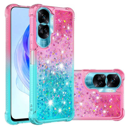 YB Quicksand Series-3 Gradient Shockproof Cover for Honor 90 Lite 5G , TPU Moving Glitter Phone Case