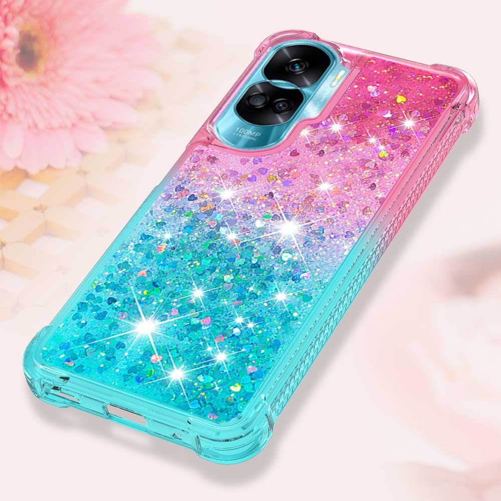 YB Quicksand Series-3 Gradient Shockproof Cover for Honor 90 Lite 5G , TPU Moving Glitter Phone Case
