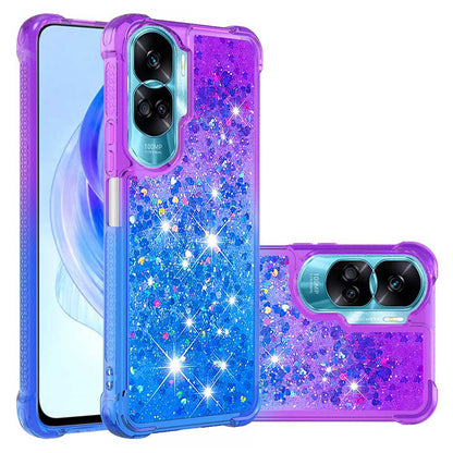 YB Quicksand Series-3 Gradient Shockproof Cover for Honor 90 Lite 5G , TPU Moving Glitter Phone Case