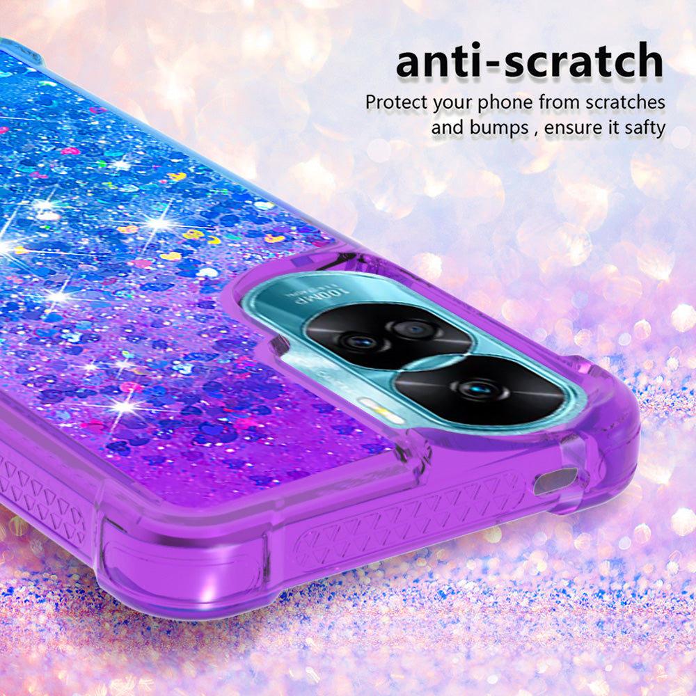YB Quicksand Series-3 Gradient Shockproof Cover for Honor 90 Lite 5G , TPU Moving Glitter Phone Case