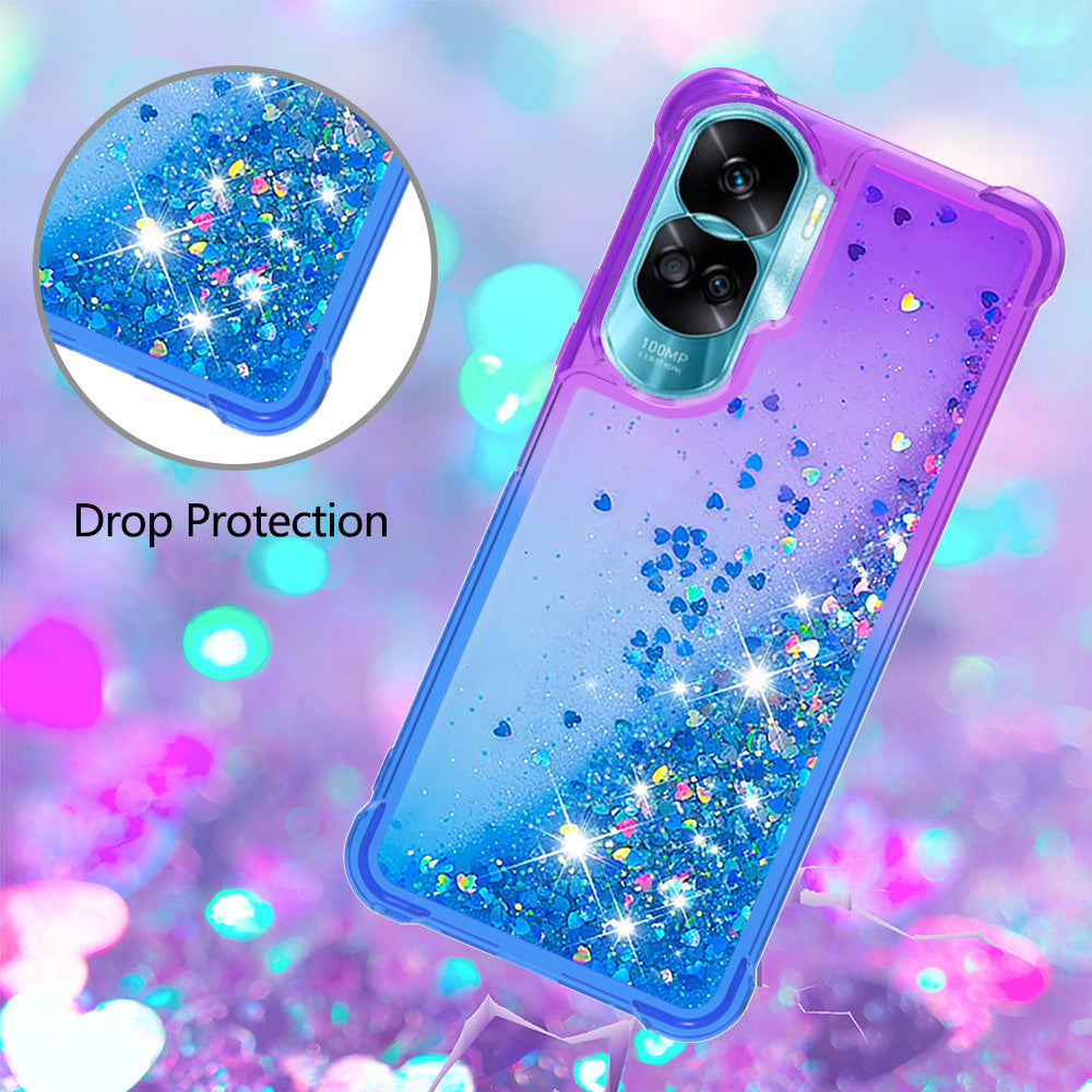 YB Quicksand Series-3 Gradient Shockproof Cover for Honor 90 Lite 5G , TPU Moving Glitter Phone Case