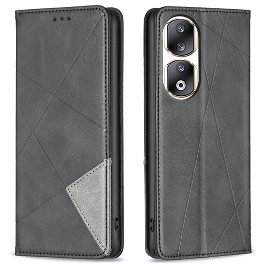 For Honor 90 Pro PU Leather Cover Imprinted Line Anti-scratch Card Slots Stand Phone Case
