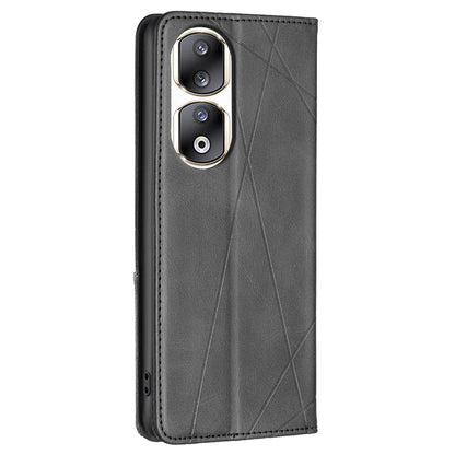 For Honor 90 Pro PU Leather Cover Imprinted Line Anti-scratch Card Slots Stand Phone Case