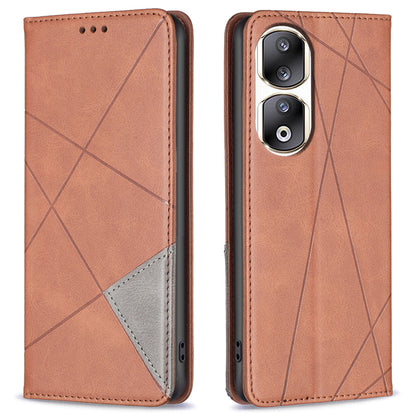 For Honor 90 Pro PU Leather Cover Imprinted Line Anti-scratch Card Slots Stand Phone Case
