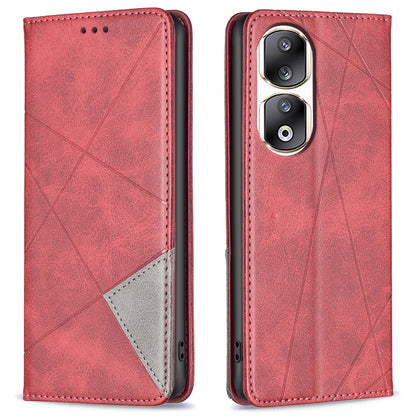 For Honor 90 Pro PU Leather Cover Imprinted Line Anti-scratch Card Slots Stand Phone Case