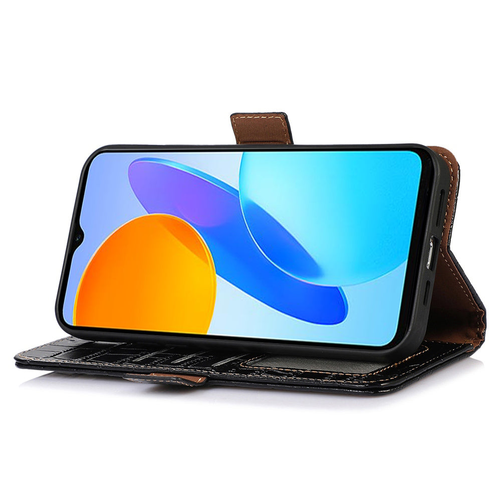 RFID Blocking Case for Honor 90 Genuine Cow Leather Phone Wallet Cover with Stand