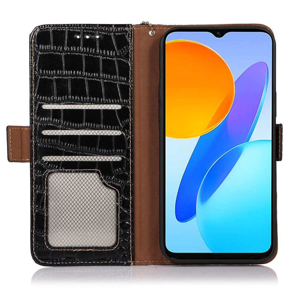 RFID Blocking Case for Honor 90 Genuine Cow Leather Phone Wallet Cover with Stand