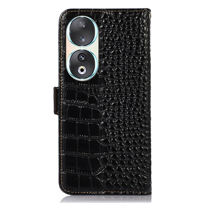 RFID Blocking Case for Honor 90 Genuine Cow Leather Phone Wallet Cover with Stand