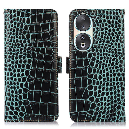 RFID Blocking Case for Honor 90 Genuine Cow Leather Phone Wallet Cover with Stand