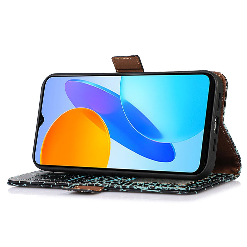 RFID Blocking Case for Honor 90 Genuine Cow Leather Phone Wallet Cover with Stand