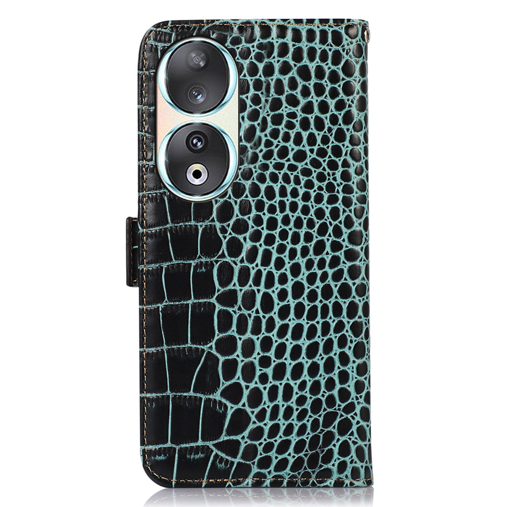 RFID Blocking Case for Honor 90 Genuine Cow Leather Phone Wallet Cover with Stand