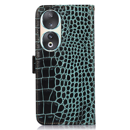 RFID Blocking Case for Honor 90 Genuine Cow Leather Phone Wallet Cover with Stand