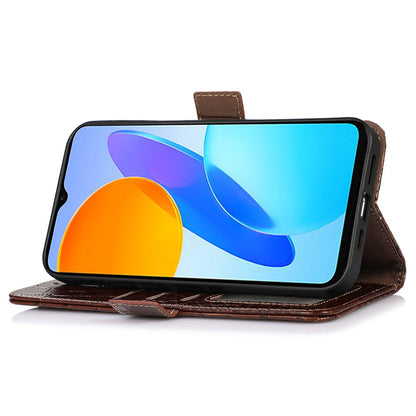 RFID Blocking Case for Honor 90 Genuine Cow Leather Phone Wallet Cover with Stand