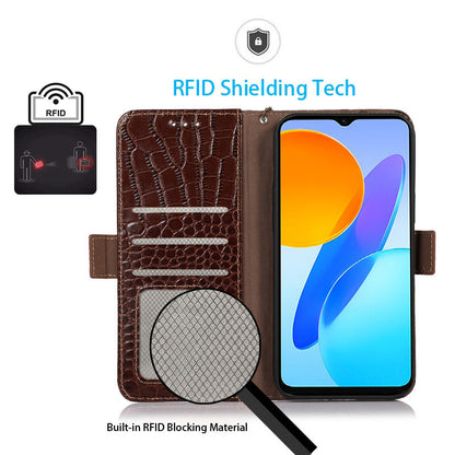 RFID Blocking Case for Honor 90 Genuine Cow Leather Phone Wallet Cover with Stand