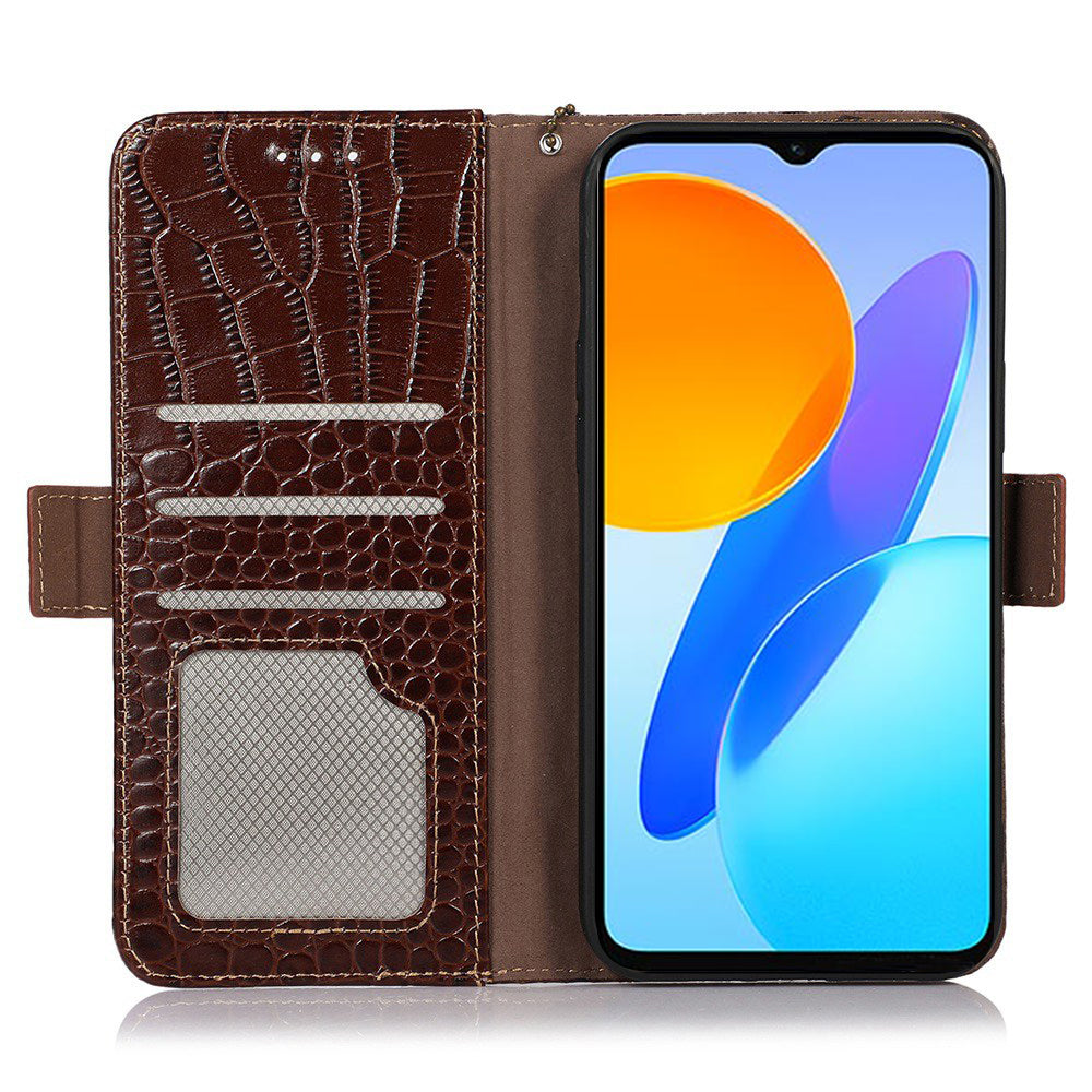RFID Blocking Case for Honor 90 Genuine Cow Leather Phone Wallet Cover with Stand