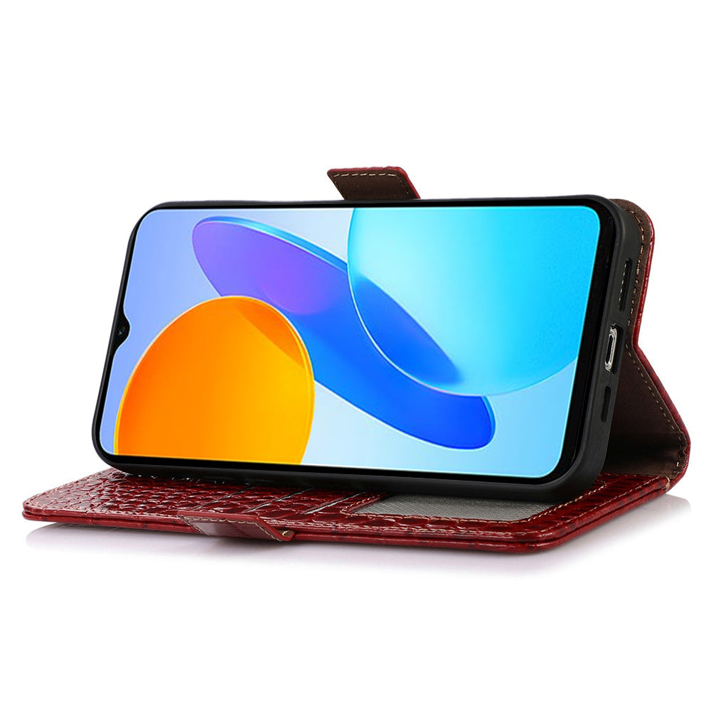 RFID Blocking Case for Honor 90 Genuine Cow Leather Phone Wallet Cover with Stand
