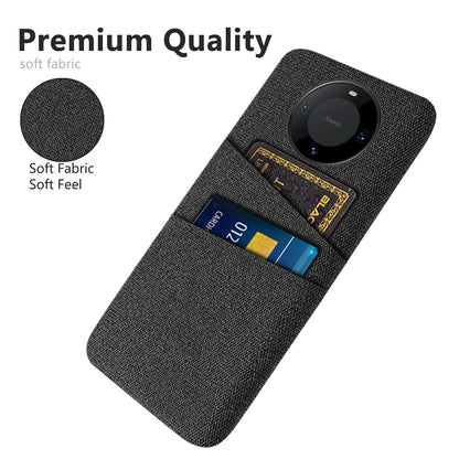For Huawei Mate 60 Pro Hard PC Coated Cloth Phone Case Shockproof Cover with Dual Card Holder