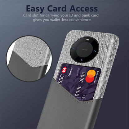 For Huawei Mate 60 Pro+ Card Holder Back Cover Cloth+PC+PU Leather Phone Case