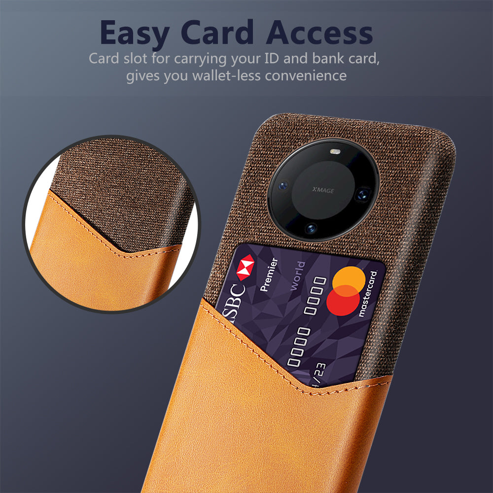 For Huawei Mate 60 Pro+ Card Holder Back Cover Cloth+PC+PU Leather Phone Case