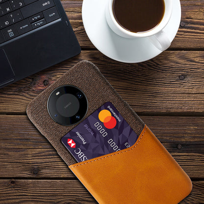 For Huawei Mate 60 Pro+ Card Holder Back Cover Cloth+PC+PU Leather Phone Case