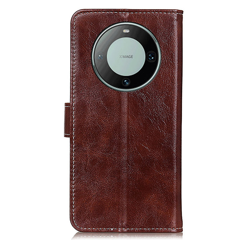 For Huawei Mate 60 Pro Crazy Horse Texture PU Leather Stand Cover Shockproof Wallet Phone Case
