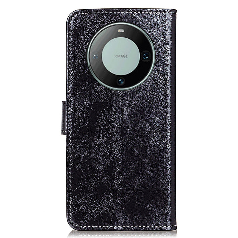 For Huawei Mate 60 Pro Crazy Horse Texture PU Leather Stand Cover Shockproof Wallet Phone Case